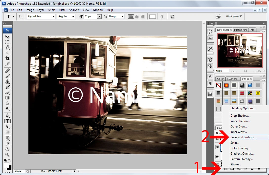 Filigranage par lots dans Photoshop - Step #5 - Apply a bevel effect to the watermark