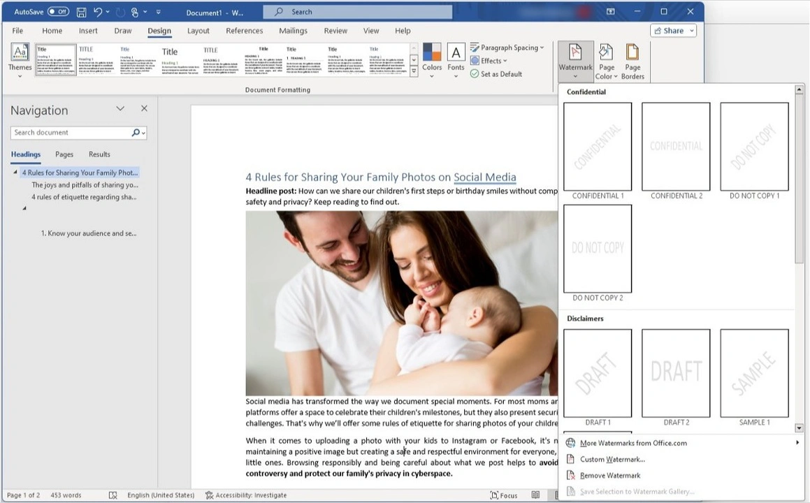 how to insert a watermark in word