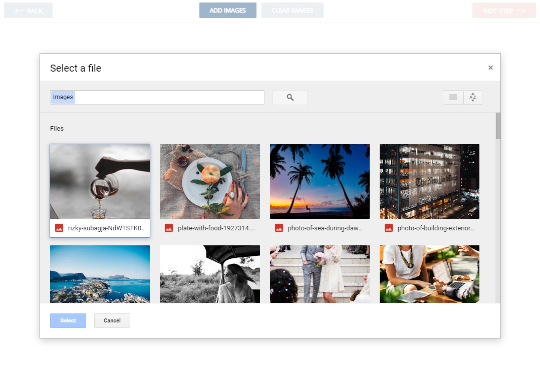 Upload photos from Google Drive