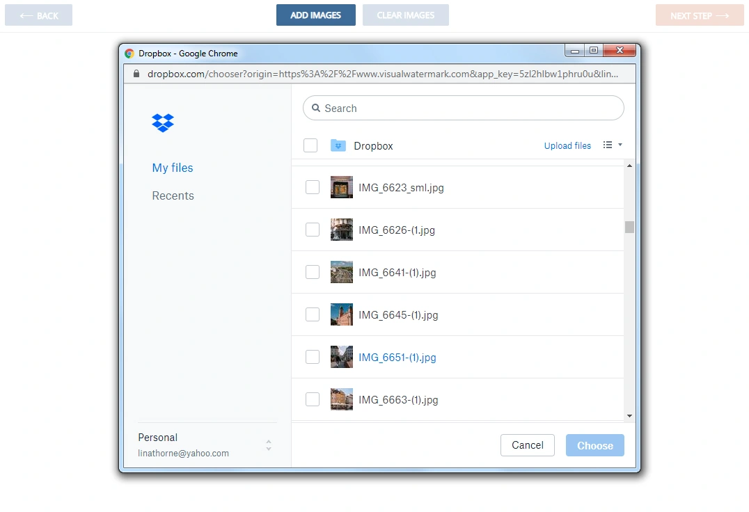 Upload photos from Dropbox