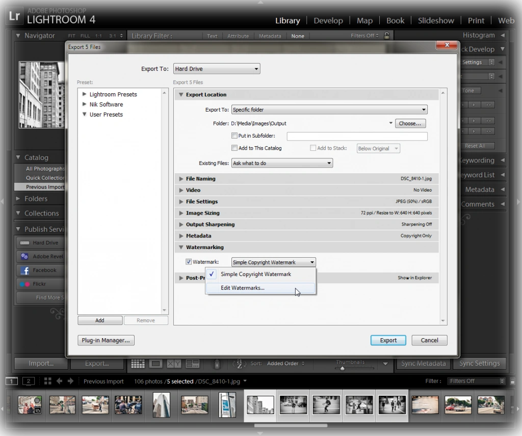 Lightroom 4 - Export Photos Dialog