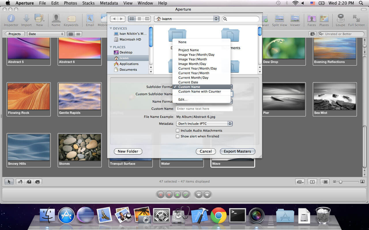 Aperture - Export Masters - Podfolder z własną nazwą