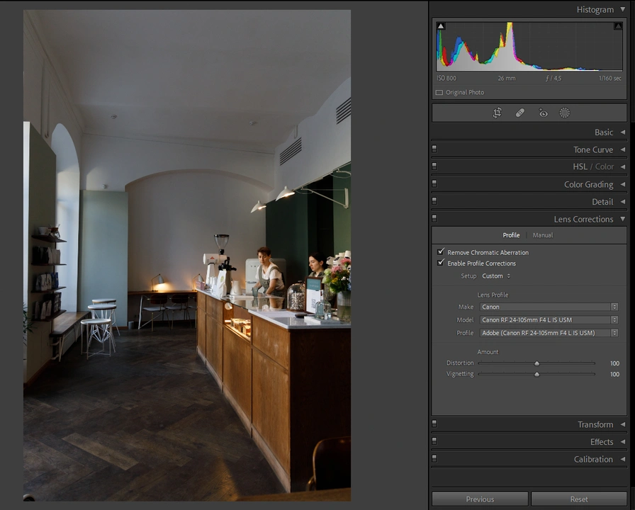 Lens Corrections in lightroom