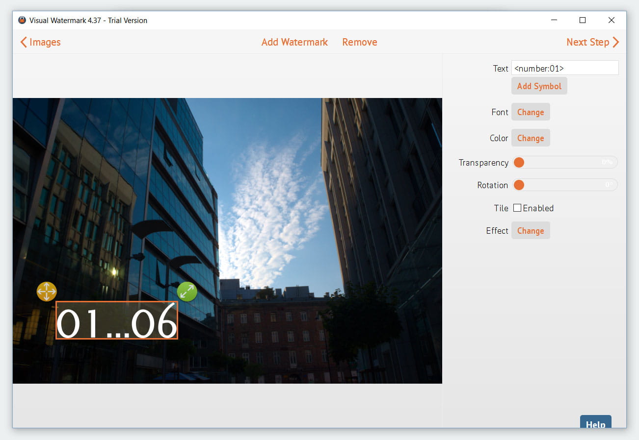 How to sequentially number images visual watermark
