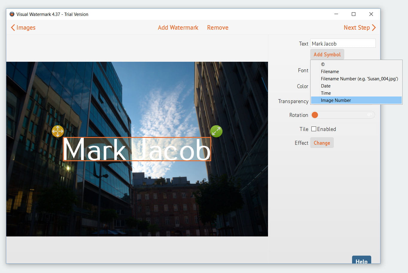 How to sequentially number images visual watermark