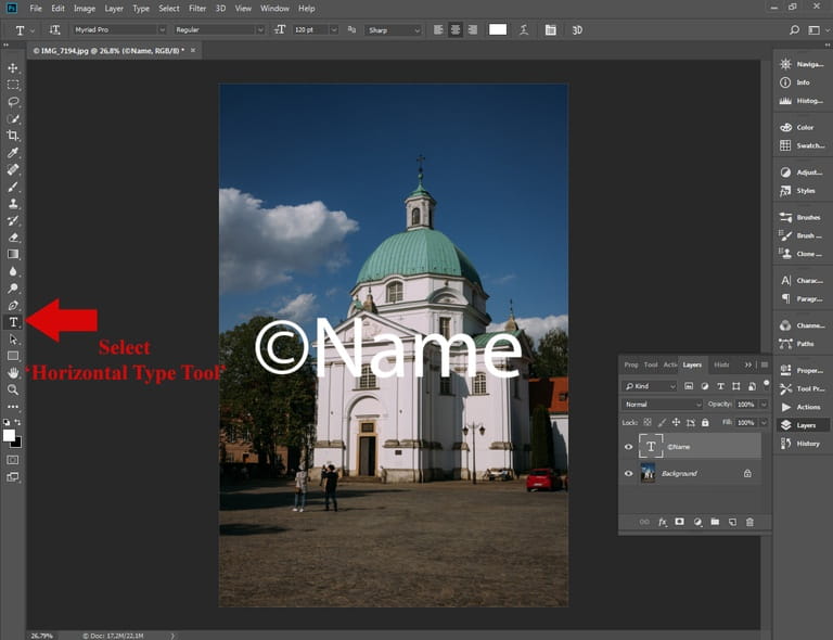 Batch watermarking in Photoshop tutorial - Step #3 - Add a text layer