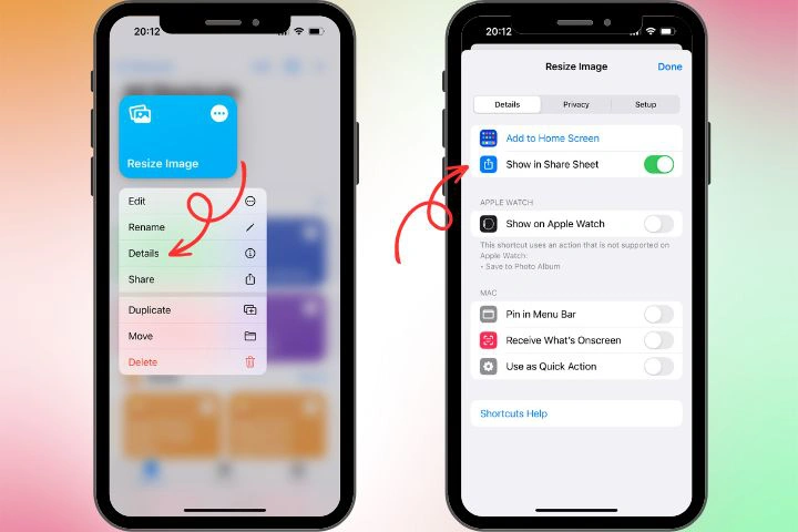 resize image on iPhone with shortcuts