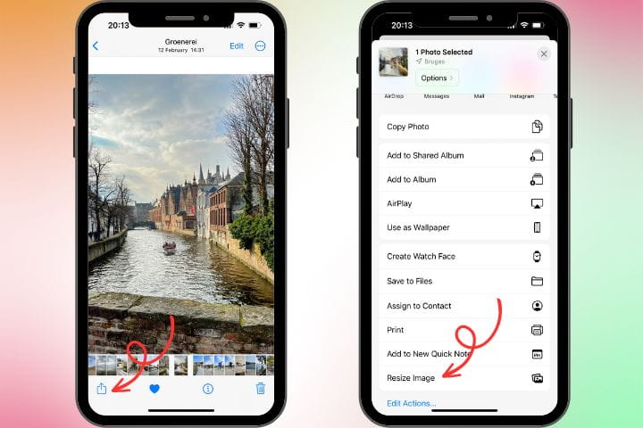 resize image on an iPhone with shortcuts