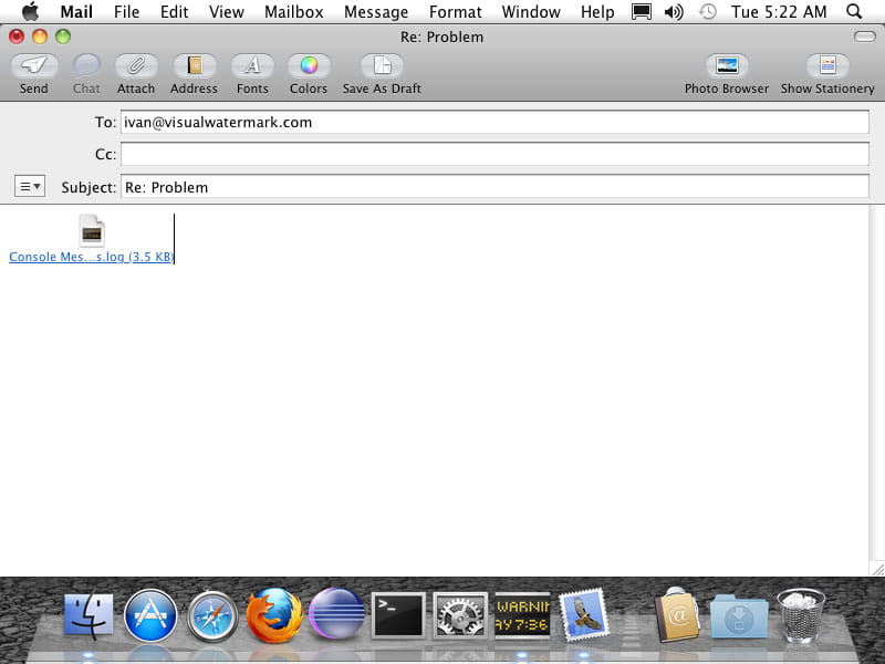 Attach the console log file to a message