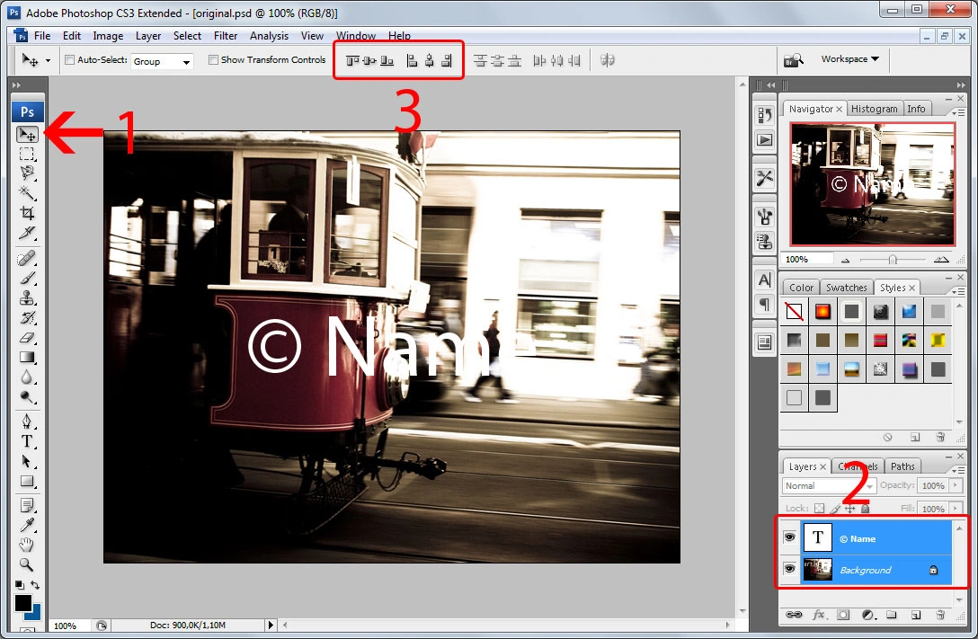 Batch watermarking in Photoshop tutorial - Step #4 - Arrange the watermark