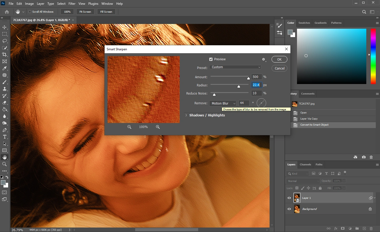 how to remove motion blur in Photoshop