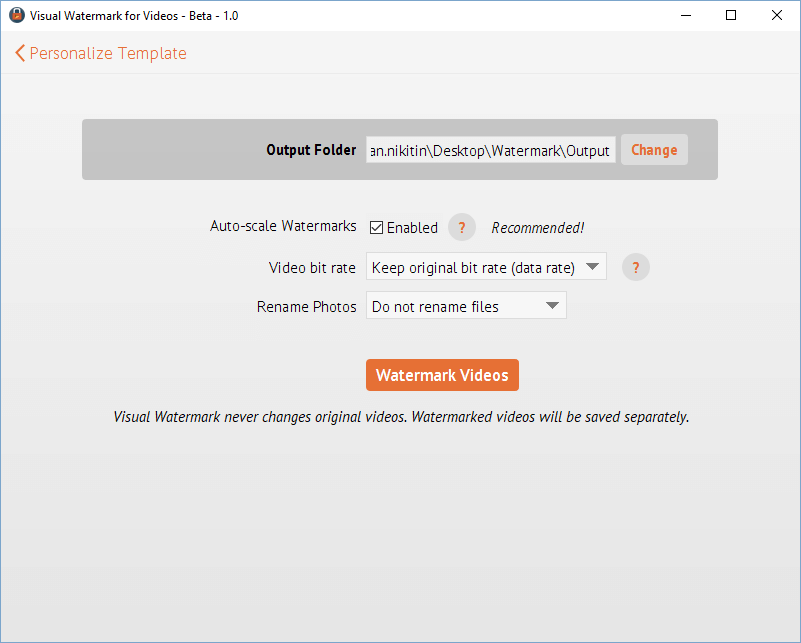 Output folder for watermarked videos